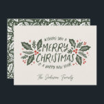 Sweet Holly Berry Christmas Evergreen Non-Photo Holiday Card<br><div class="desc">This festive and chic holiday photo card features original hand-drawn winter foliage with sweet styled typography with vintage vibes.</div>