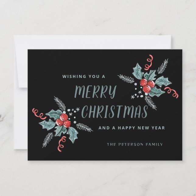 Sweet Holly Berry Christmas Non-Photo Black  Holiday Card (Front)