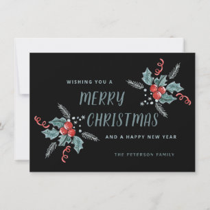 Sweet Holly Berry Christmas Non-Photo Black  Holiday Card