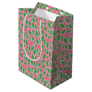 Sweet Holly Christmas Holiday Xmas Pattern Medium Gift Bag