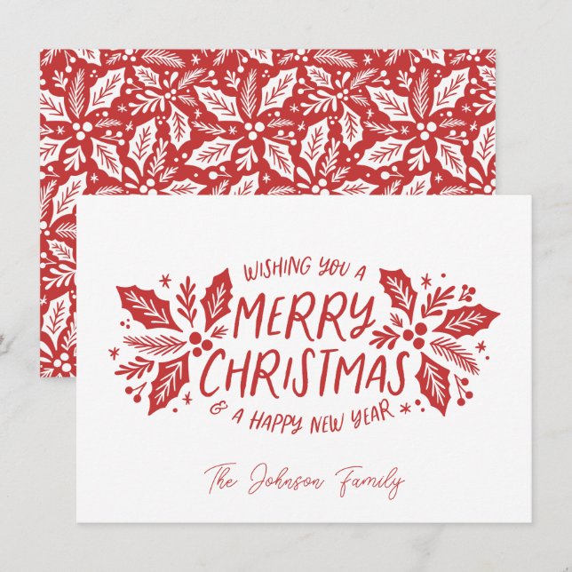 Sweet Holly Greenery Christmas Red Holiday Card (Front/Back)