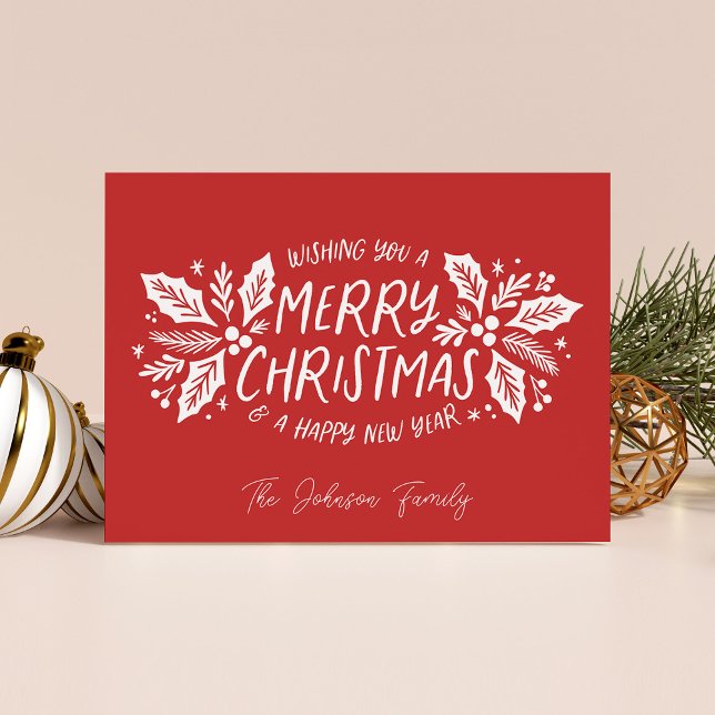 Sweet Holly Greenery Christmas Red Holiday Card (Creator Uploaded)