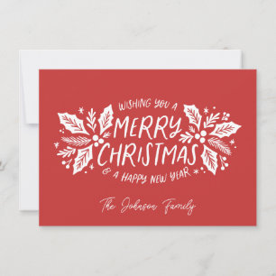Sweet Holly Greenery Christmas Red Holiday Card