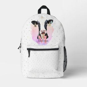 Sweet Holstein Cow Kids Pink Name Monogram Animal Printed Backpack