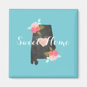 Sweet Home Alabama State Watercolor Floral & Heart Magnet