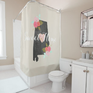 Sweet Home Alabama State Watercolor Floral & Heart Shower Curtain
