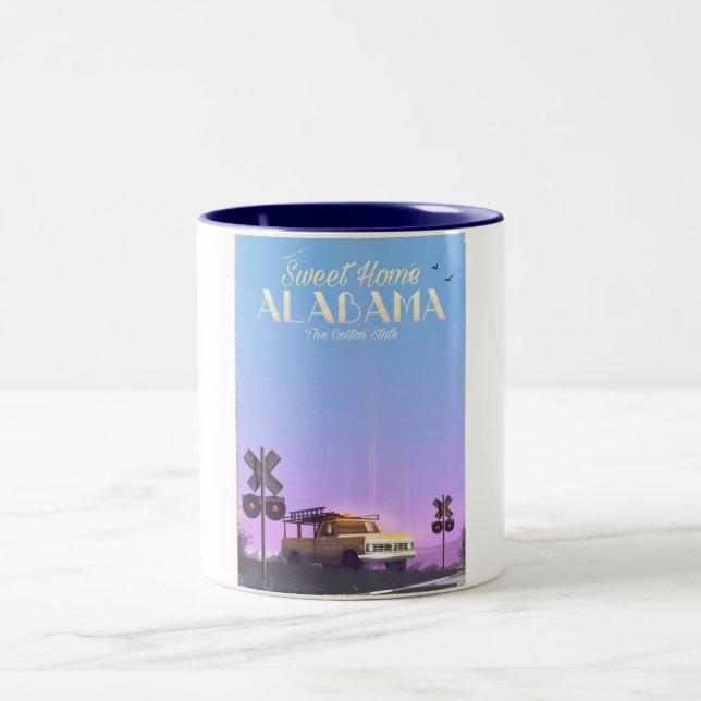 "Sweet home" Alabama Travel poster Two-Tone Coffee Mug (Center)