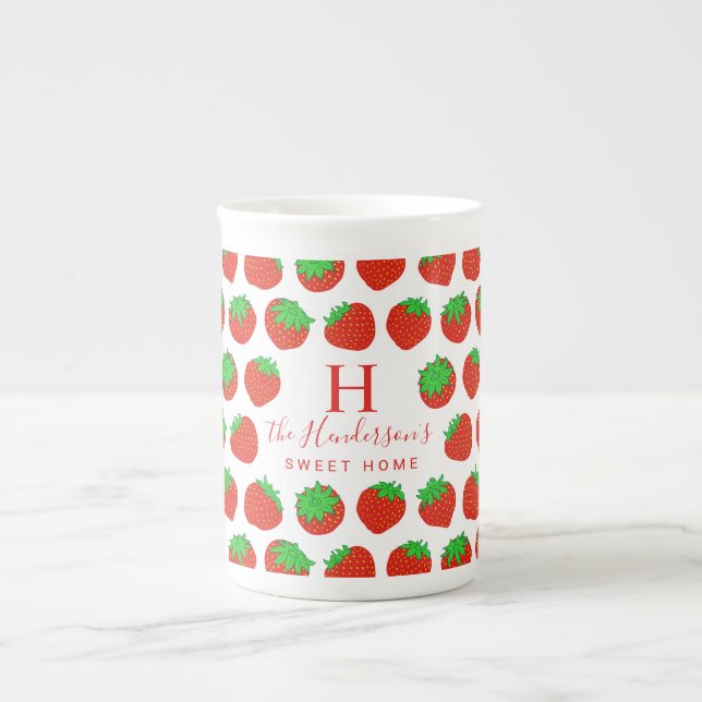 Sweet Home Family Monogram Strawberry Bone China Mug (Front)