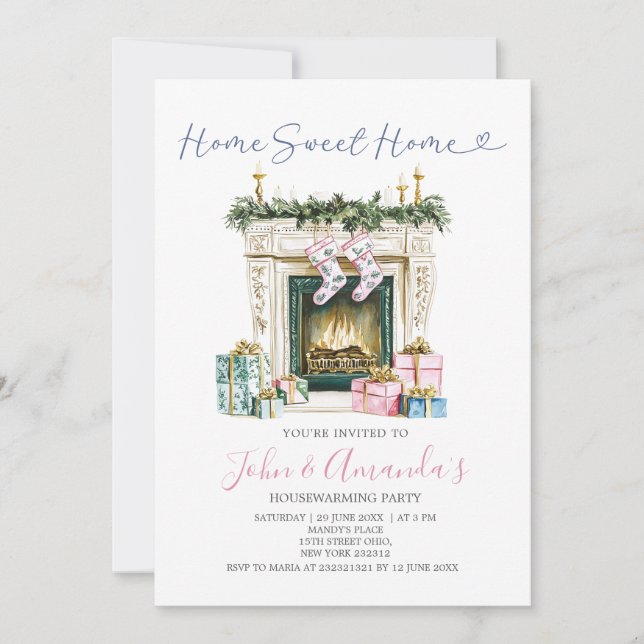 Sweet Home Fireplace Christmas Housewarming Party Invitation (Front)