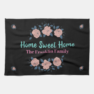 Sweet Home Flowers Watercolors Personalise Tea Towel