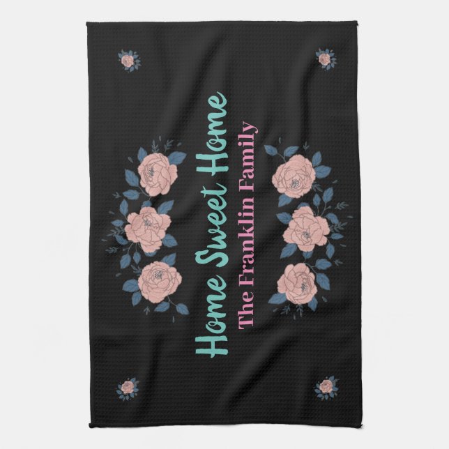 Sweet Home Flowers Watercolors Personalise  Tea Towel (Vertical)