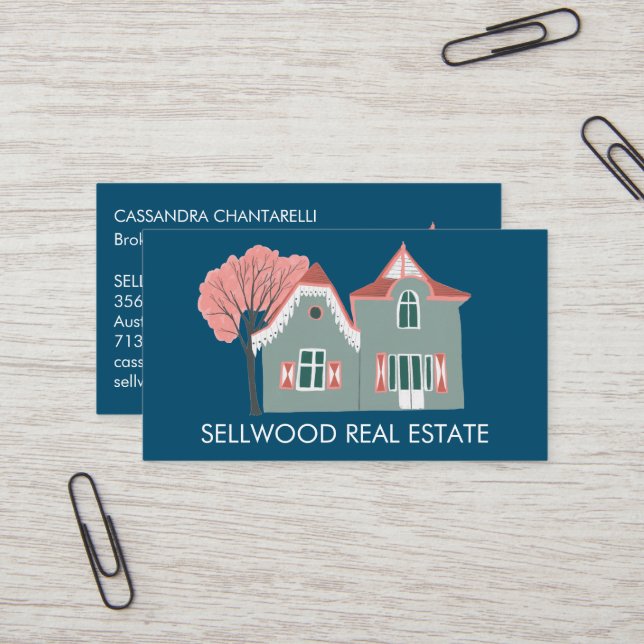 Sweet Home Real Estate Broker Agent Mortgage Art Business Card (Front/Back In Situ)