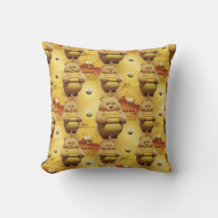 Sweet Honey Bears and Bees 3D Seamless Pattern Cushion