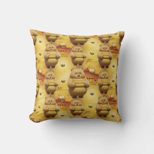Sweet Honey Bears and Bees 3D Seamless Pattern Cushion (Front)