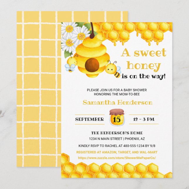 Sweet Honey Bee Baby Shower Invite (Front/Back)