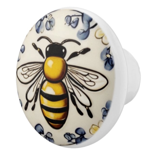 Sweet Honey Bee Blue Yellow & Green Mediterranean Ceramic Knob (Right)