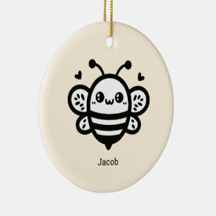 Sweet Honey Bee - Kawaii Nursery Line Art Ceramic Tree Decoration