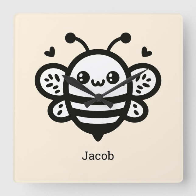 Sweet Honey Bee - Kawaii Nursery Line Art Square Wall Clock (Front)