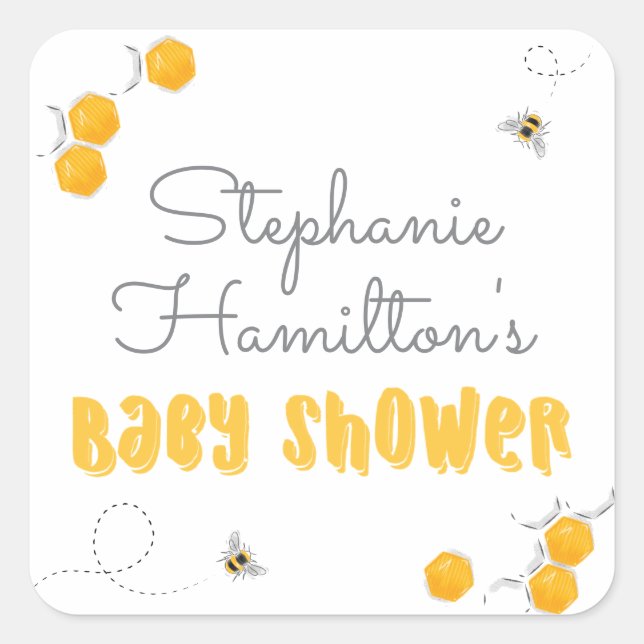 Sweet Honey Bee Neutral Baby Shower Thank You Square Sticker (Front)