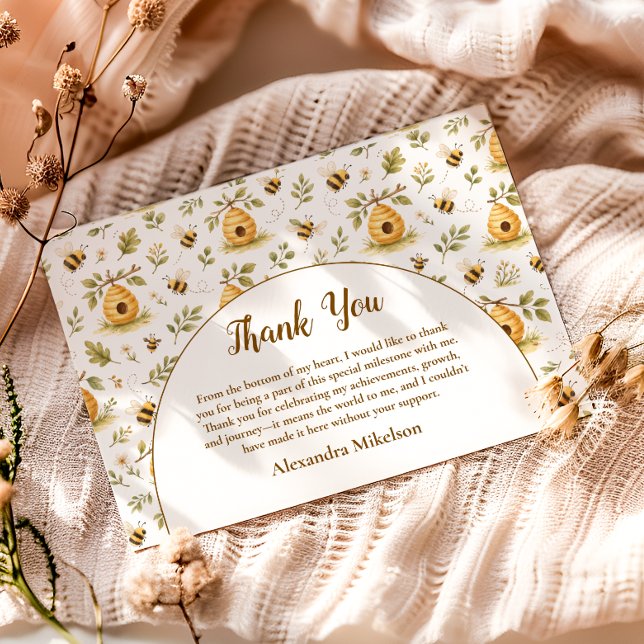 Sweet Honey Bee Wild One Birthday Thank You Card (Creator Uploaded)