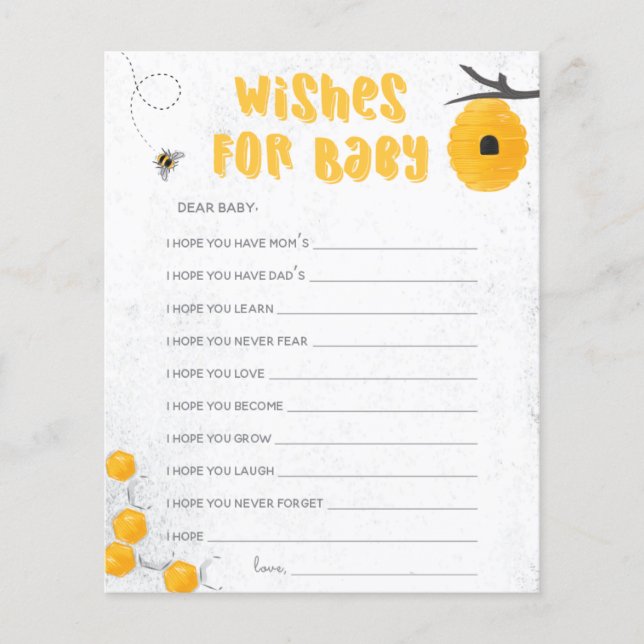 Sweet Honey Bee Yellow Baby Shower Wishes for Baby (Front)