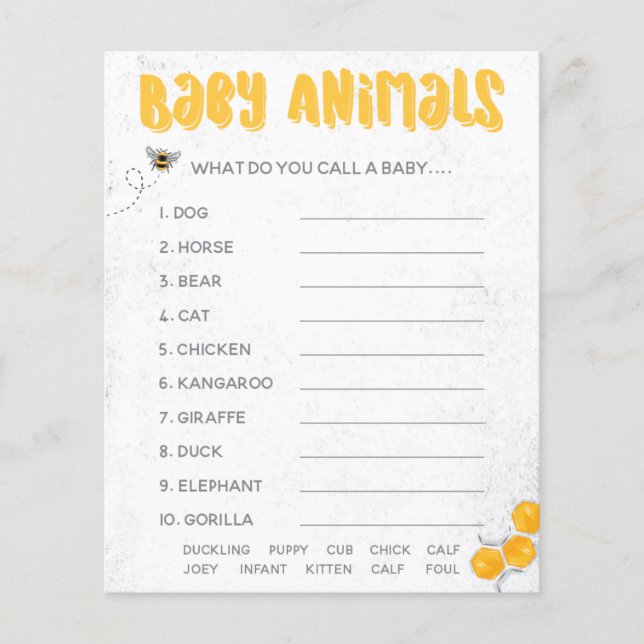 Sweet Honey Bee Yellow Shower Baby Animals Game (Front)