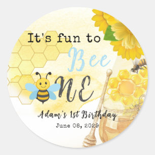 Sweet Honey Blue Yellow Green Bee 1st Birthday Classic Round Sticker