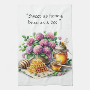 Sweet Honey Busy Bee Red Clover Kitchen Towels