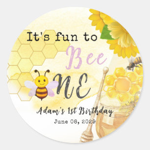 Sweet Honey Lilac Yellow Green Bee 1st Birthday Classic Round Sticker