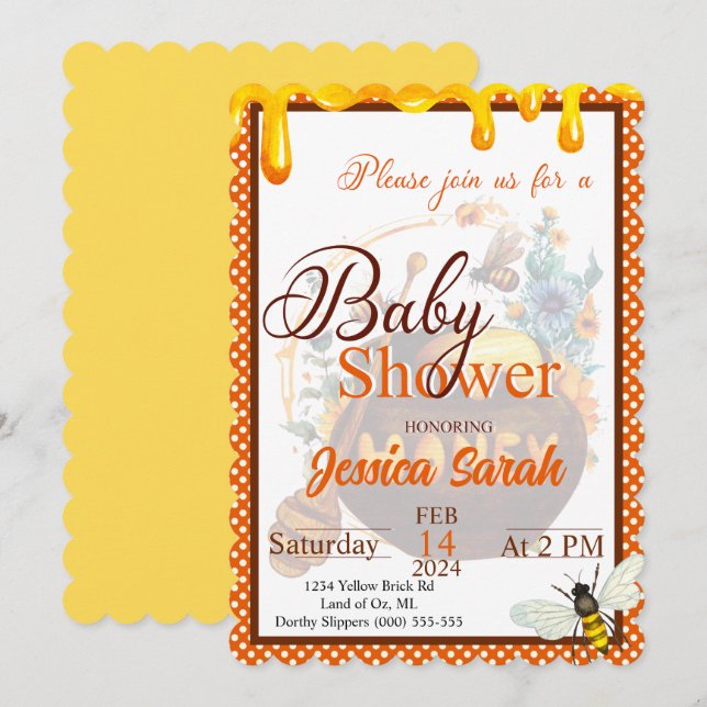 Sweet Honeybee Baby Shower Invitations (Front/Back)