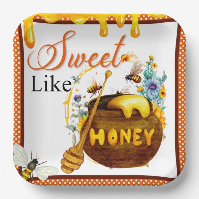 Sweet Honeybee Baby Shower Paper Plate (Front)