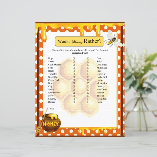 Sweet Honeybee Baby Shower Would Mummy Rather Game (Standing Front)