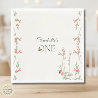 Sweet Honeybee Wildflower Girls First Birthday Napkin