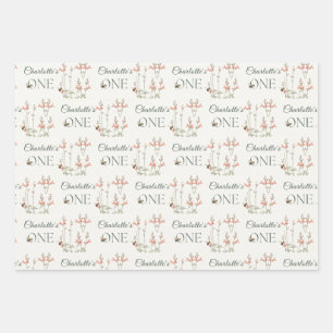 Sweet Honeybee Wildflower Girls First Birthday Wrapping Paper Sheet