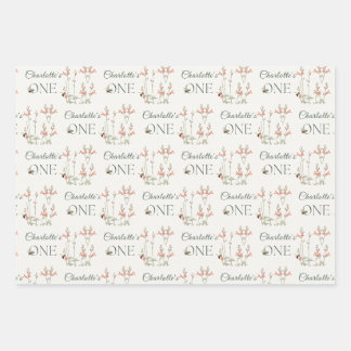 Sweet Honeybee Wildflower Girls First Birthday Wrapping Paper Sheet