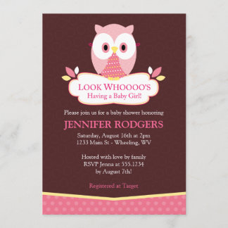 Sweet Hoot Owl Baby Shower Invitations - Pink