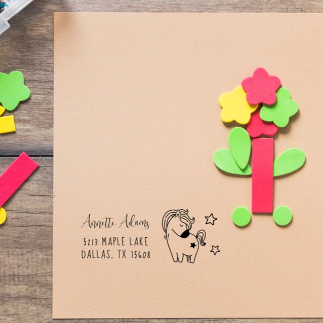Sweet Horse Doodle Custom Kids Name Personalised Self-inking Stamp (Creator Uploaded)