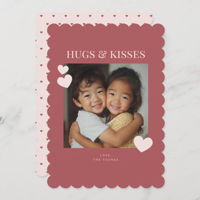 Sweet Hugs and Kisses Heart Photo Holiday Card (Front/Back)