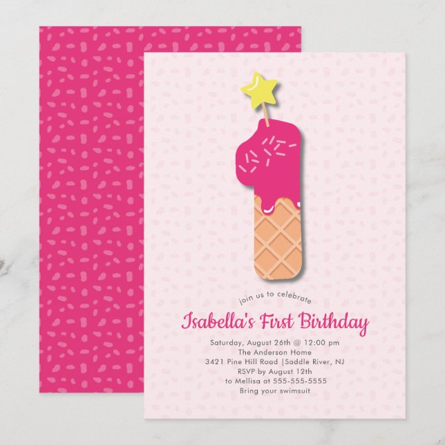 Sweet Ice Cream 1st Birthday Invitation (Front/Back)