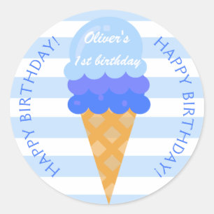 Sweet ice cream 1st birthday party blue boy classic round sticker