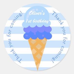 Sweet ice cream 1st birthday party blue boy classic round sticker