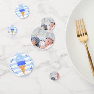 Sweet ice cream 1st birthday party blue boy photo confetti