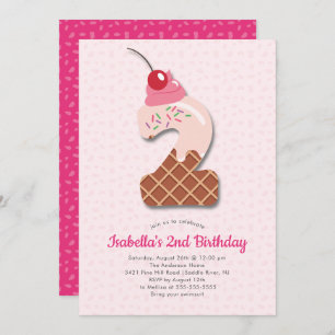 Sweet Ice Cream 2nd Birthday Invitation