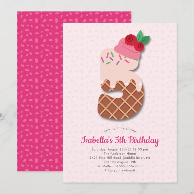 Sweet Ice Cream 5th Birthday Invitation (Front/Back)