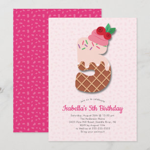 Sweet Ice Cream 5th Birthday Invitation