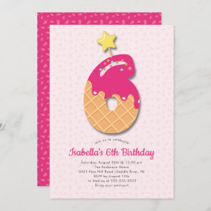 Sweet Ice Cream 6th Birthday Invitation