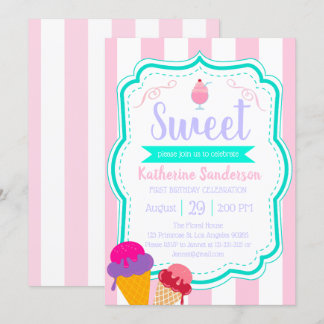 Sweet Ice-Cream Baby Sprinkle Candy shop Birthday Invitation