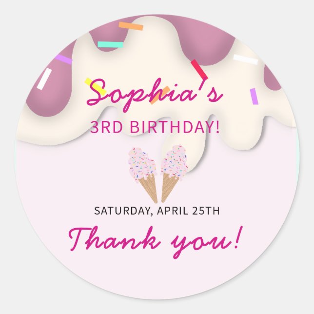 Sweet Ice Cream Birthday Classic Round Sticker (Front)