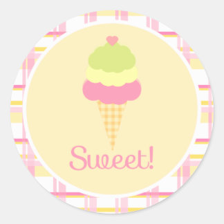 Sweet Ice Cream Birthday Cupcake Toppers/Stickers Classic Round Sticker