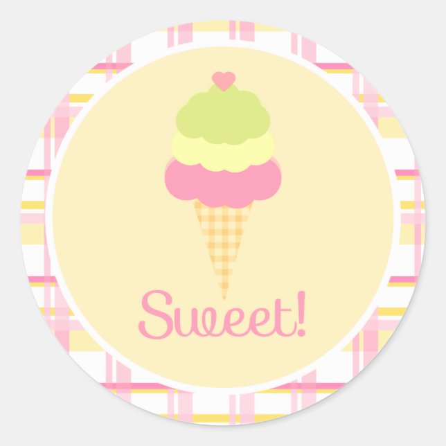 Sweet Ice Cream Birthday Cupcake Toppers/Stickers Classic Round Sticker (Front)